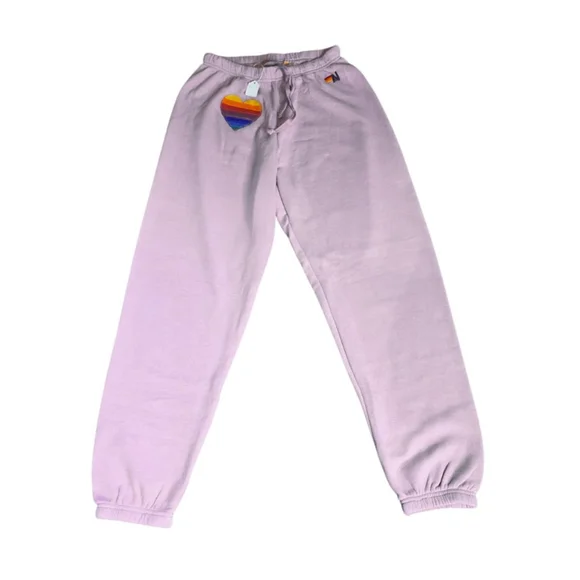 NWT Aviator Nation Pink Stiched Rainbow Heart Joggers Size Large Unisex - Picture 2 of 10